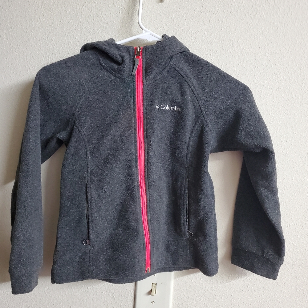Girls Columbia Fleece Zip Up Dark Gray Jacket W/ Pockets Size XS (6)